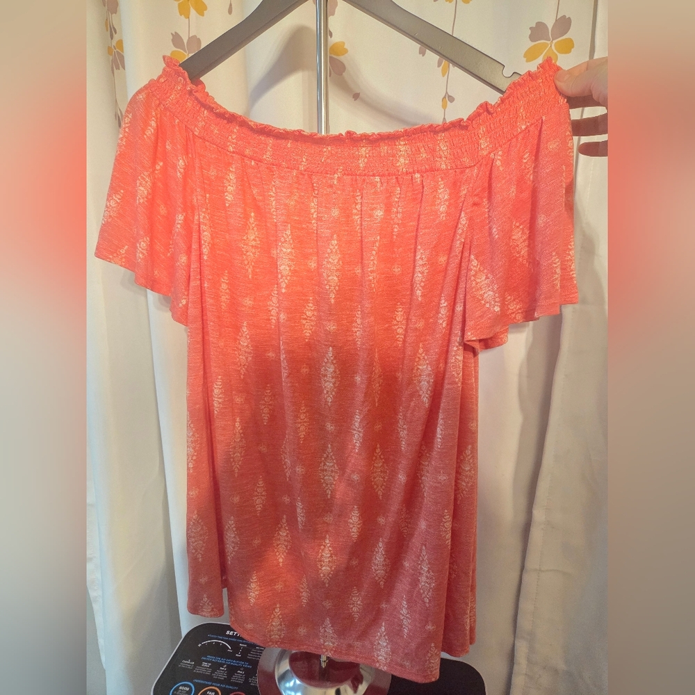 Chic Trendy Flowy Coral Off-Shoulder Women's Top-‎ Lane Bryant Size 14/16